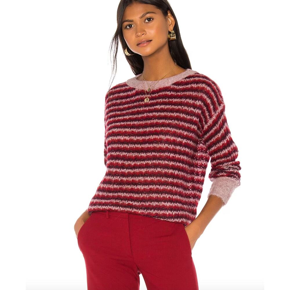 Theory Alpaca Stripe Pullover in Crimson Multi Large